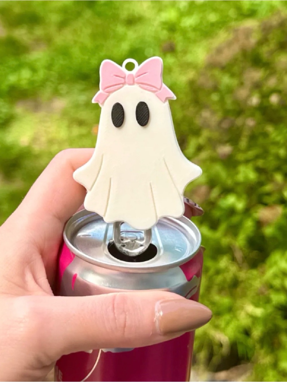 Pink Bow Ghost Bottle Opener Keychain